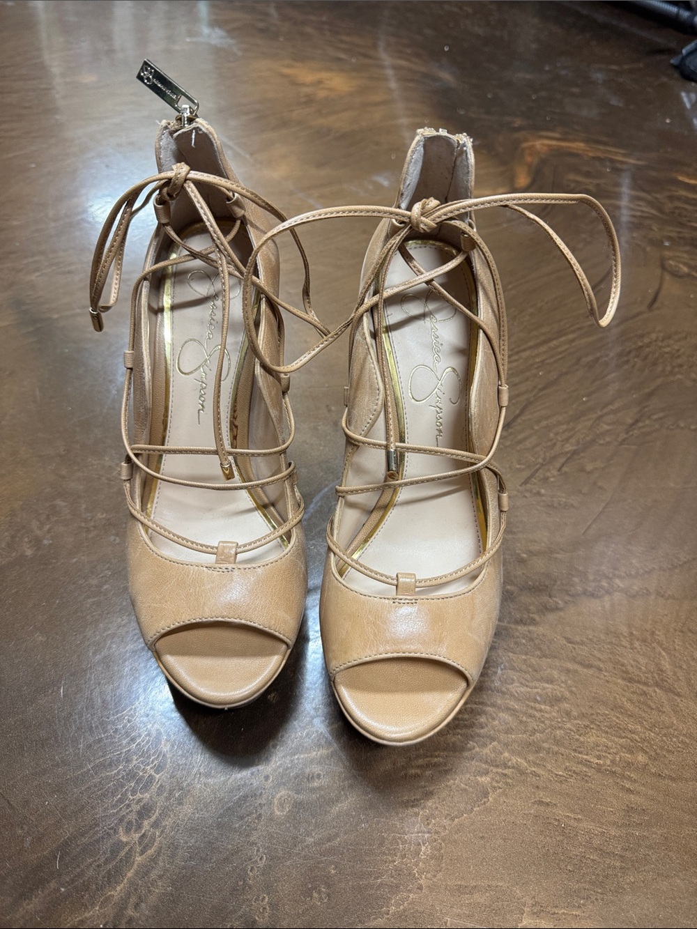 Jessica Simpson nude ghillie platform heels